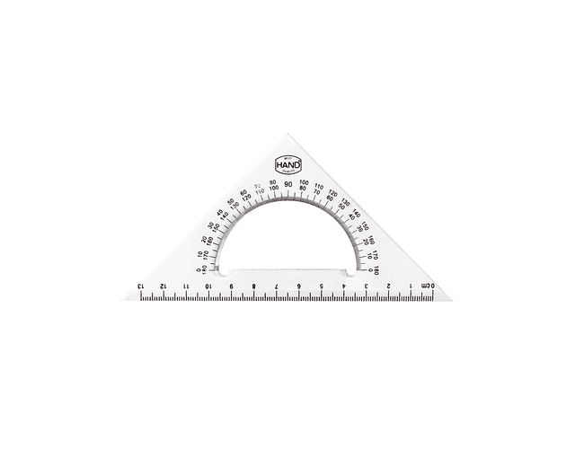 Escuadra plast c/transp 15cm 90-45-45 hand*10