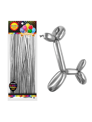 Globos largos twisty chrome 25un plateado feco