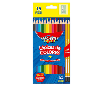 Lapiz color 12 largo hex + sacapunta+2 lapiz graf proarte -m3-10-12