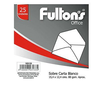 Set 25 sobre carta blanco 154x125mm 80gsm fultons-m3-m10