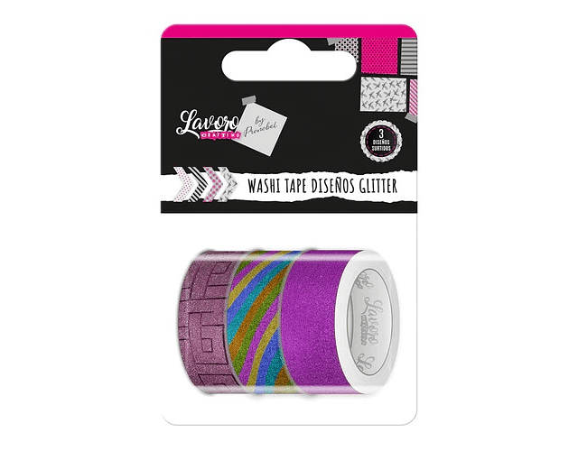 Set 3 cinta adhesiva washi tape glitter 15mmx3mts lavoro-m3-m10(24)