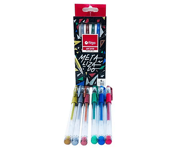 Set 06 lapiz gel pop metalizado 1.0mm filgo-m3-m10