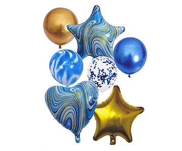 Set globo metalico celeste/dorado/azul-m3-m10