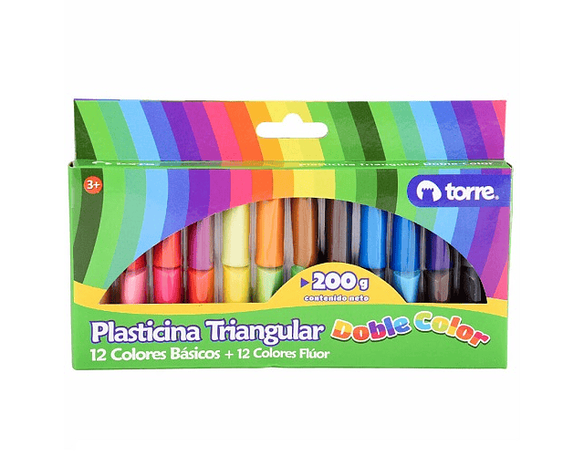 Plasticina 24 colores basicos-fluor triangular torre-m3-10-12