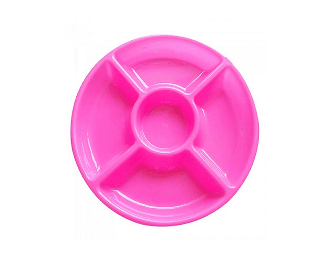 1un bandeja redonda plastico 5 espacios 30cm rosado-m3-m10