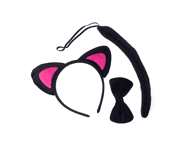 Set 3 piezas animalitos cintillo gato negro con fucsia-m3-m10