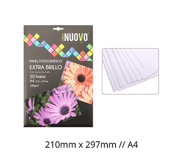 Papel fotografico 180grs 20hj extra  brillo nuovo/m3-m10