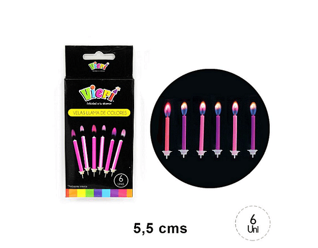 Set 06 velas llama color girl vieri/m3-m10