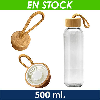 Botella Vidrio con tapa Bamboo 500 ml 1