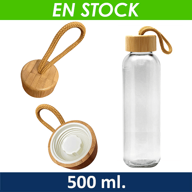 Botella Vidrio con tapa Bamboo 500 ml 1