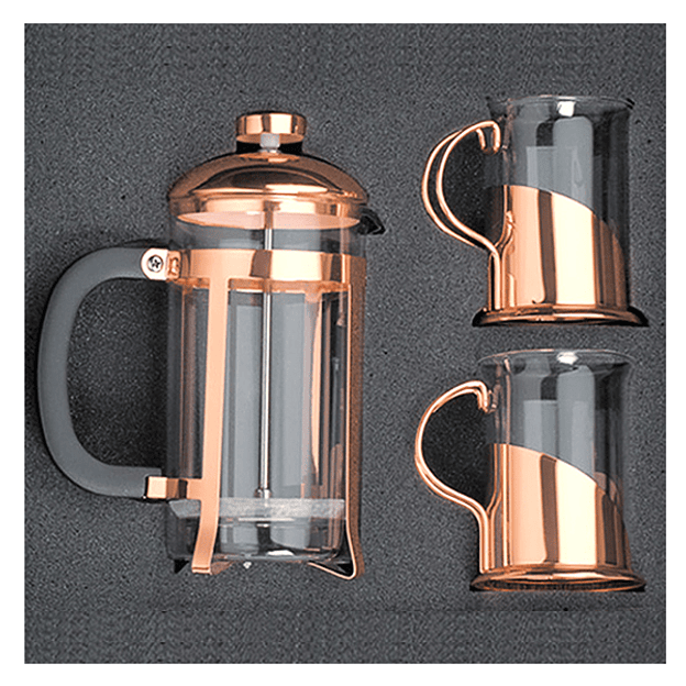 Set de Cafetera Francesa y Tazas Encobrizada 2