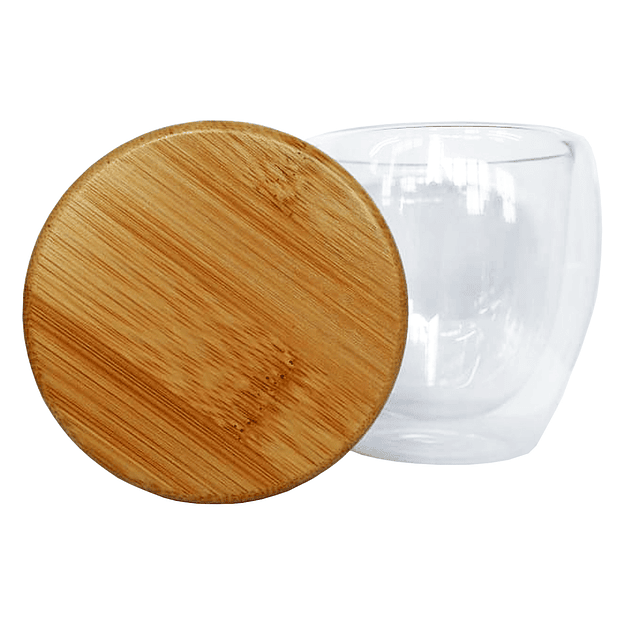 Vaso de vidrio doble pared con tapa de bamboo  3