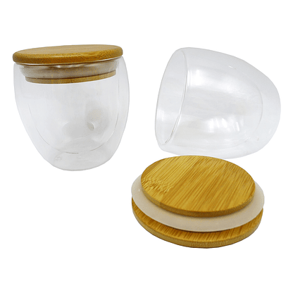 Vaso de vidrio doble pared con tapa de bamboo  2