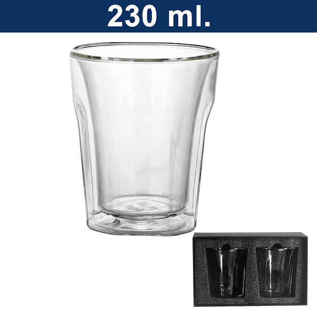 Set de 2 vasos de vidrio doble pared 230 ml 1