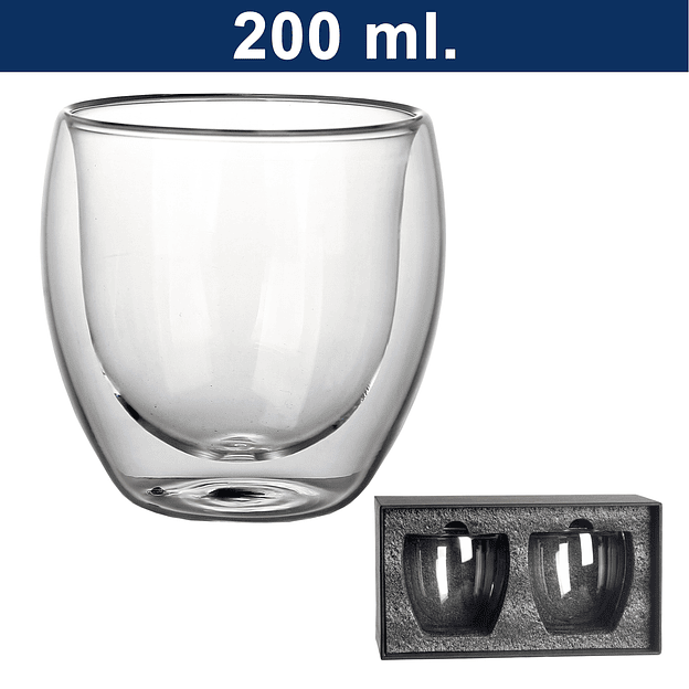 Set de 2 vasos de vidrio doble pared 200 ml 1