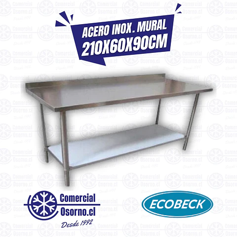 MESÓN ACERO INOX. MURAL 210X60X90CM