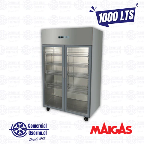 REFRIGERADOR VERTICAL 1000LTS. 2 PUERTAS VIDRIO MAIGAS