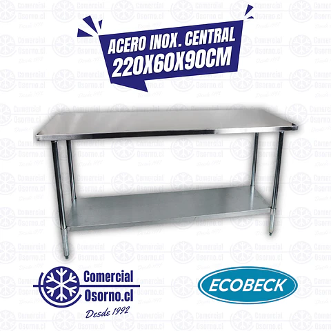 MESÓN ACERO INOX. CENTRAL 220X60X90CM