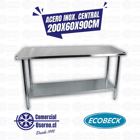MESÓN ACERO INOX. CENTRAL 200X60X90CM