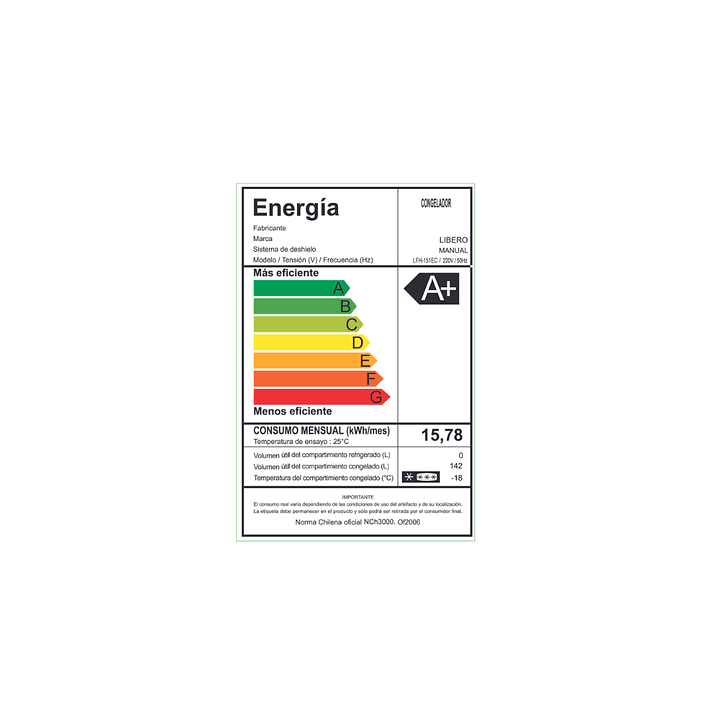 CONGELADOR 142LTS TAPA DURA LIBERO 5