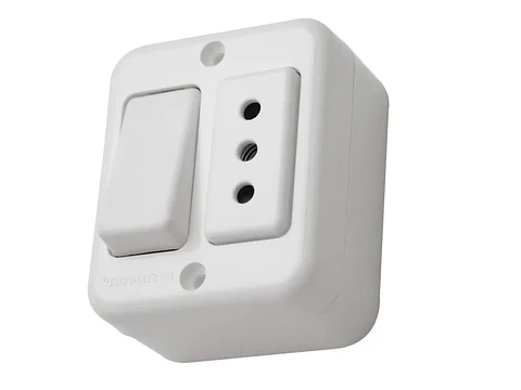 Interruptor sobrepuesto simple (9/12) + enchufe simple 10A 250V