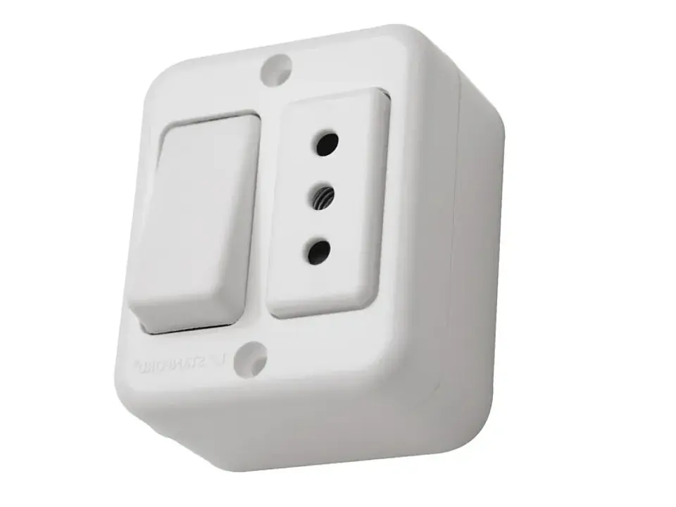 Interruptor sobrepuesto simple (9/12) + enchufe simple 10A 250V 1