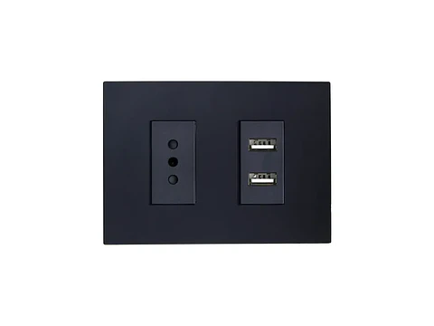 Enchufe simple 10A(1 Ud TZ1104) 250V + toma USB type A (negro)