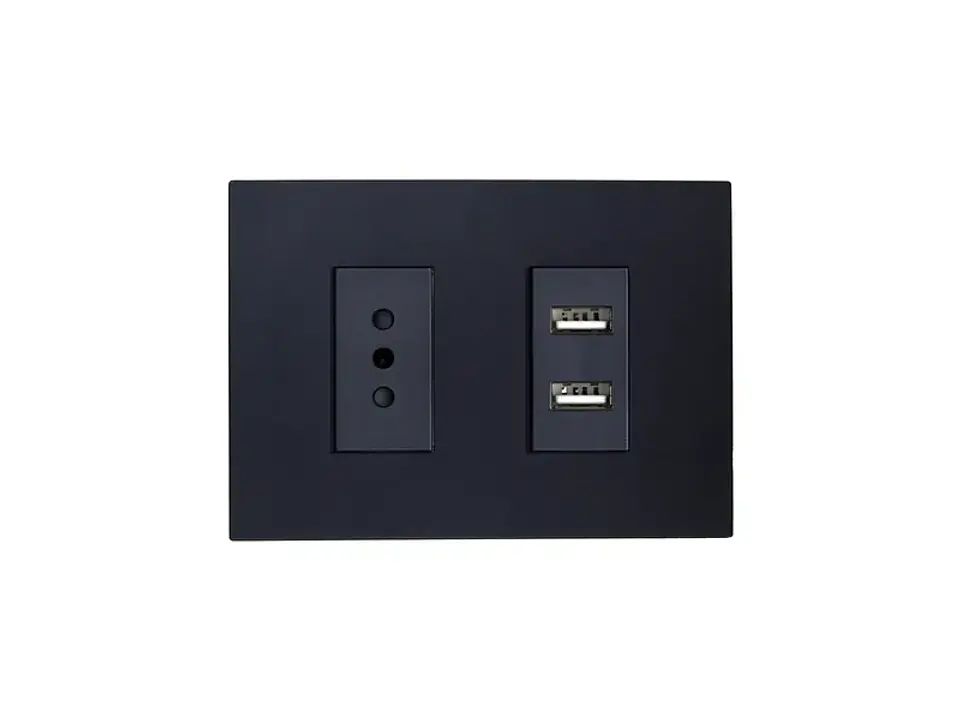Enchufe simple 10A(1 Ud TZ1104) 250V + toma USB type A (negro) 1