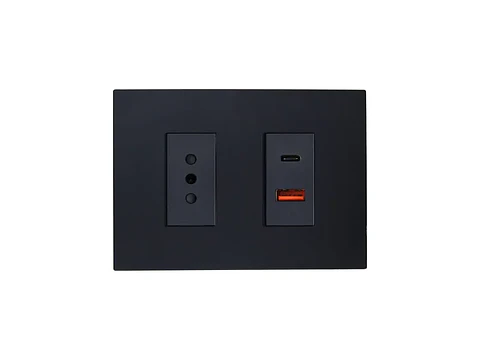 Enchufe simple + toma USB type A Y C (negro)