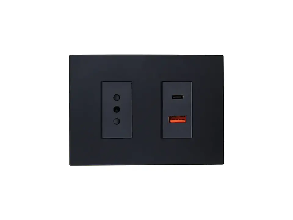 Enchufe simple + toma USB type A Y C (negro) 1