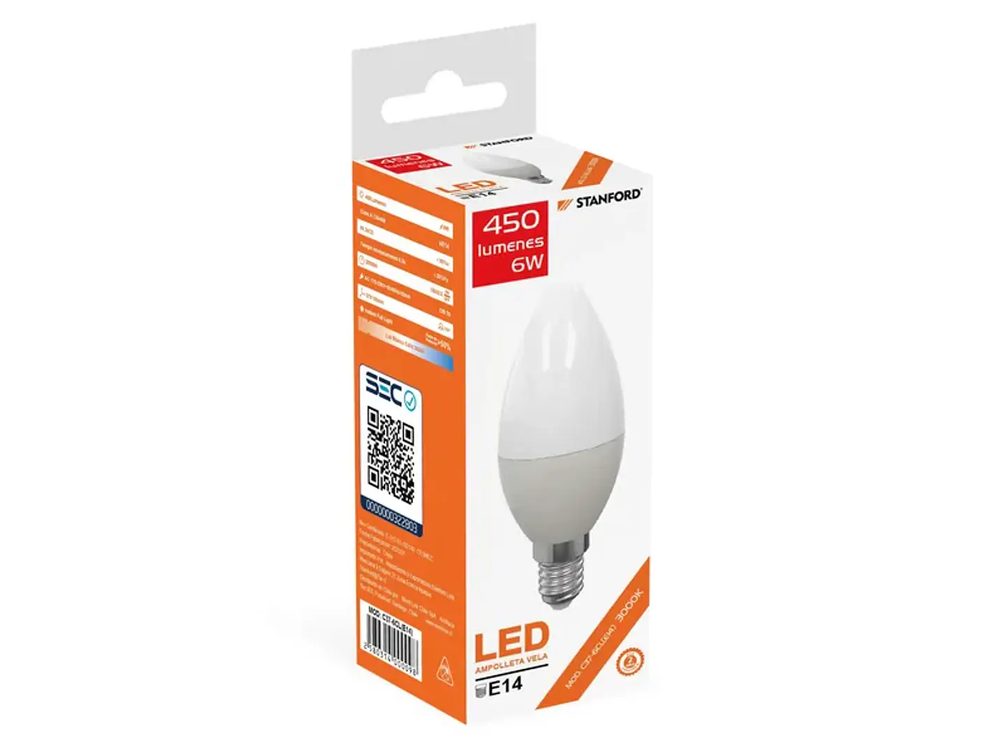 Ampolleta vela 6W 3000K E14 1
