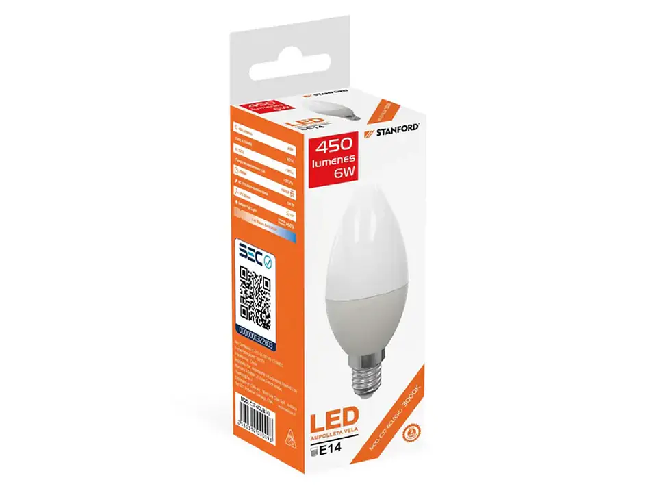 Ampolleta vela 6W 3000K E14 1
