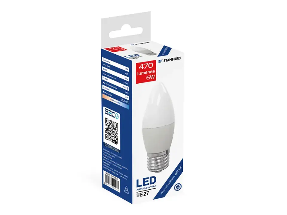 Ampolleta vela 6W 6500K E27 1