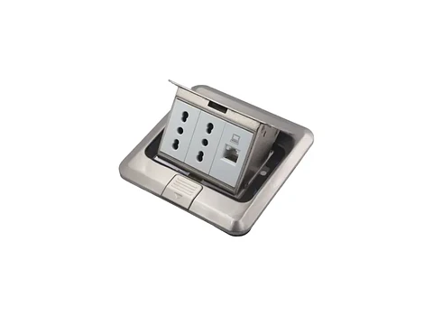 Caja DE piso pop-up metálica 2 enchufes 10/16A+TOMA internet RJ45