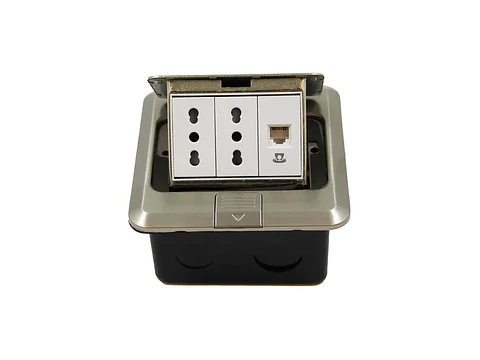 Caja DE piso pop-up metálica 2 enchufes 10/16A+TOMA telefono RJ11