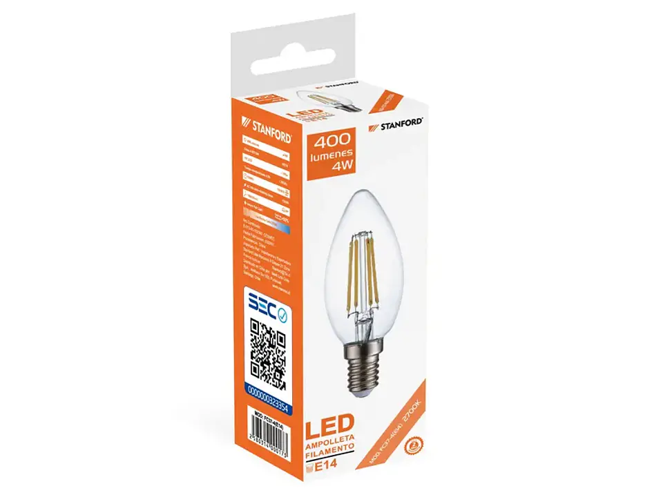 Ampolleta filamento vela 4W 2700K E14 1