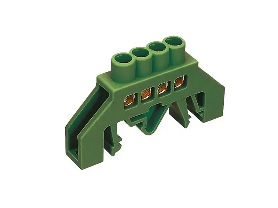 Barra aisladora DE coneccion verde 4 polos, p/riel DIN 35MM 1