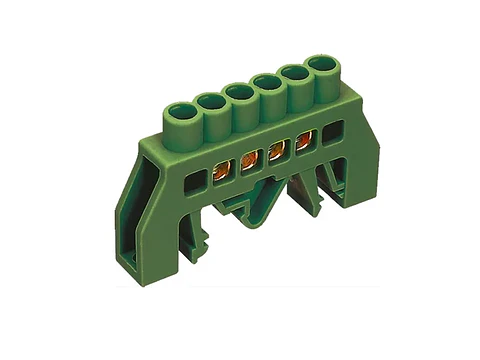 Barra aisladora DE coneccion verde 6 polos, p/riel DIN 35MM