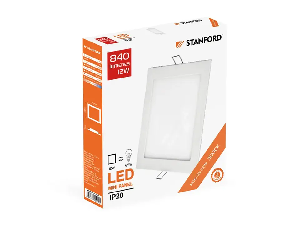 Panel cuadrado embutido 12W 3000K 1