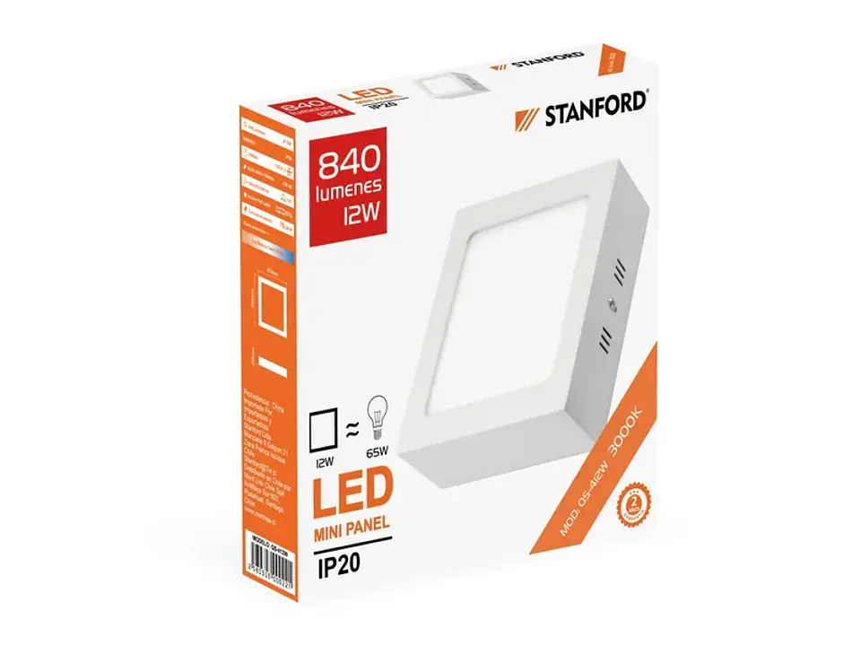 Panel cuadrado sobrepuesto 12W 3000K 1