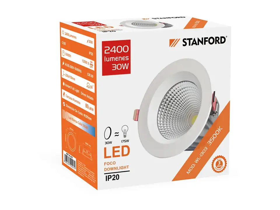 Foco downlight 50W 3500K (3 años 1