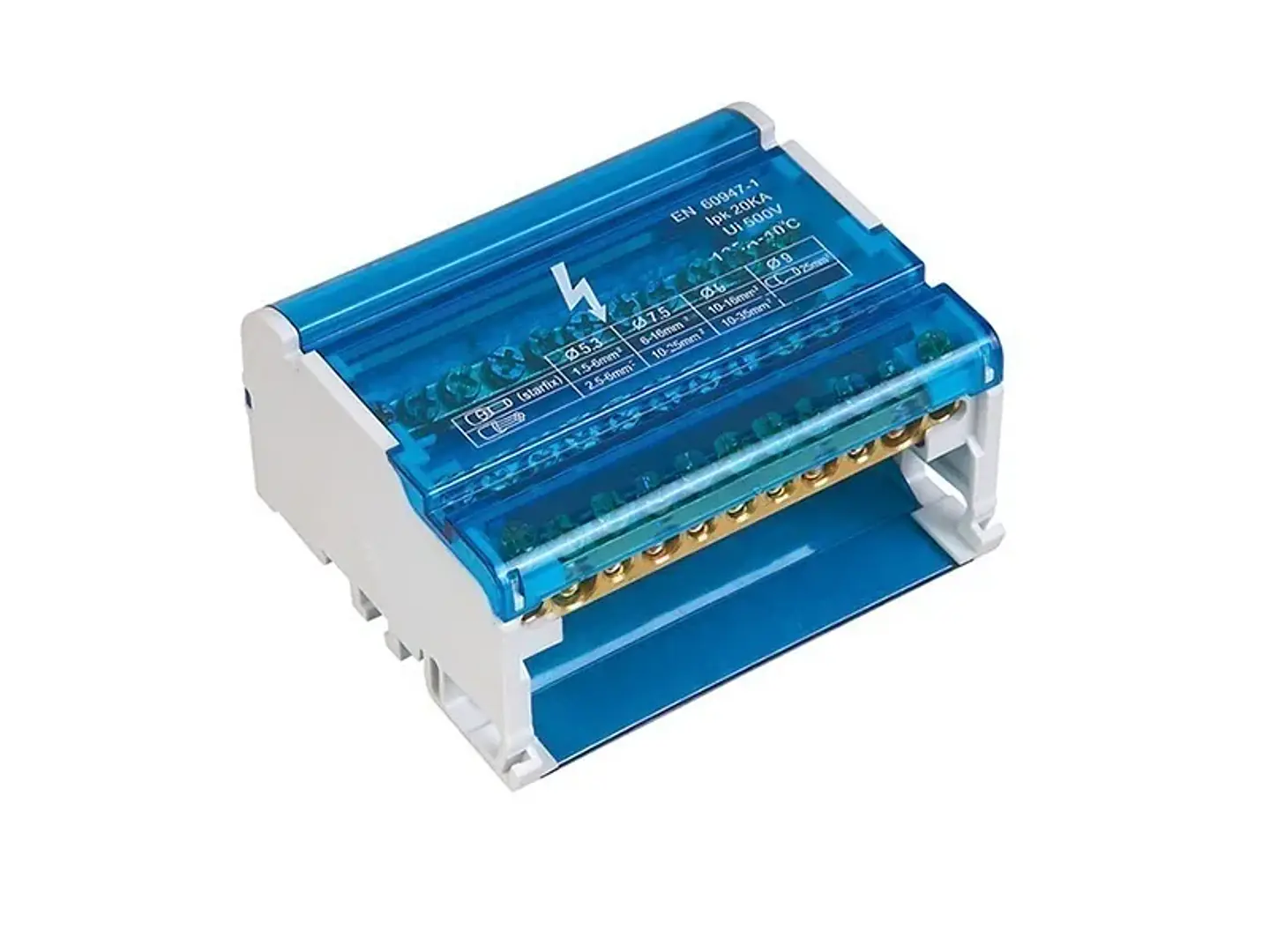 Barra repartidora tetrapolar 11 polos, 125A, 500VAC, 20KA 1