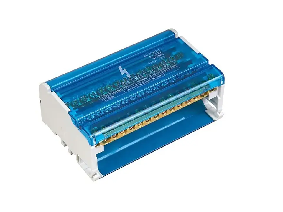Barra repartidora tetrapolar 15 polos, 125A, 500VAC, 20KA 1