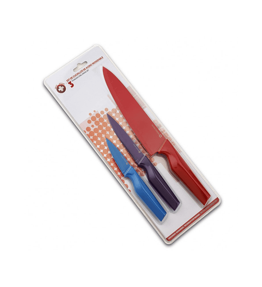 Set De 3 Cuchillos Cocineros Colores