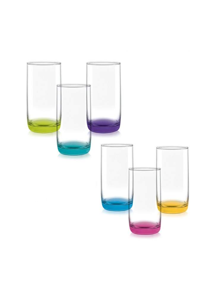 Set de 6 vasos vidrio fondo colores Monterrey