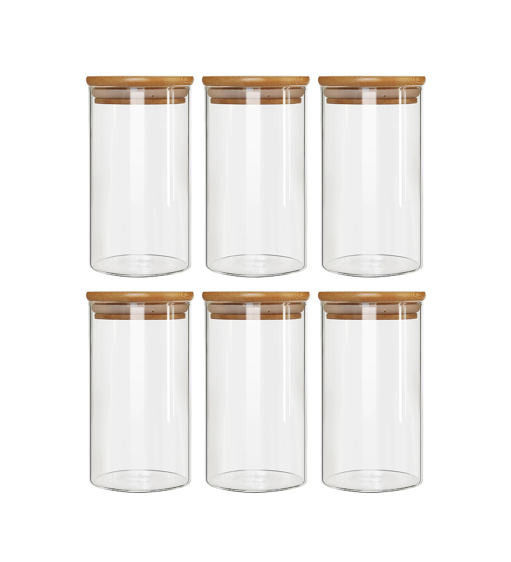 Set de 6 frascos para condimentos especias bambú 7x12.5 cm