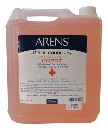 ALCOHOL GEL ARENS 70% COBRE 5L