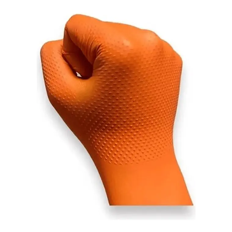 Guantes Nitrilo Texturizado Naranjo Profesional 50 UND. 3