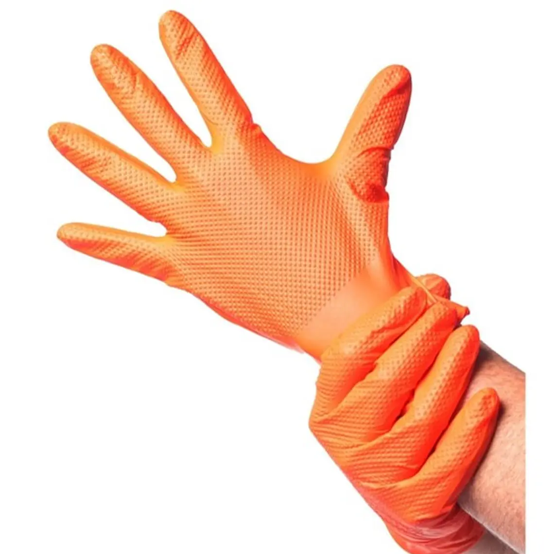 Guantes Nitrilo Texturizado Naranjo Profesional 50 UND. 4