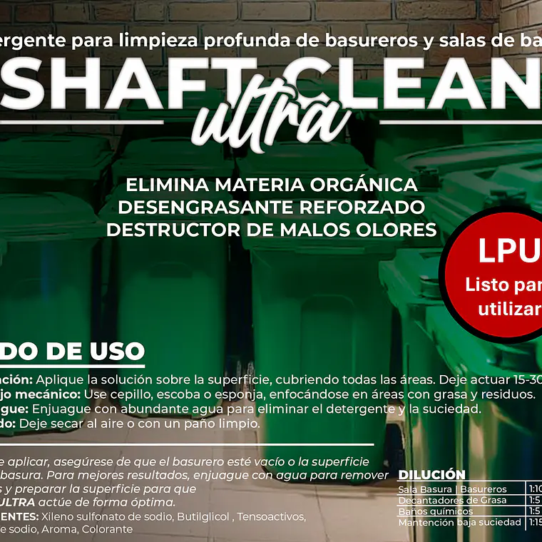 Limpiador de Basureros y salas de basura SHAFTCLEAN ULTRA 1 Lt - 3.7 Lt  3